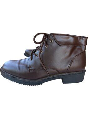 Faded Glory Brown Katie Faux Leather Lace-up Ankle Boots Women's Size 8.5 (READ)